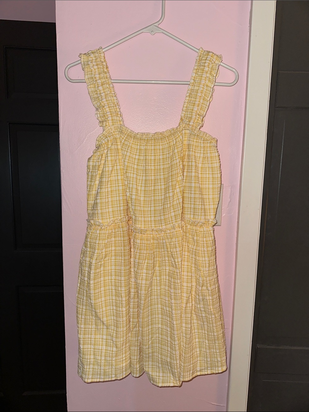 Yellow Plaid Sundress with Ruffled Straps
